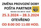 Pošta Partner Valeč - změna otevírací doby 1