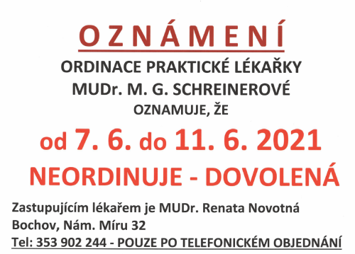 oznámení dovolená